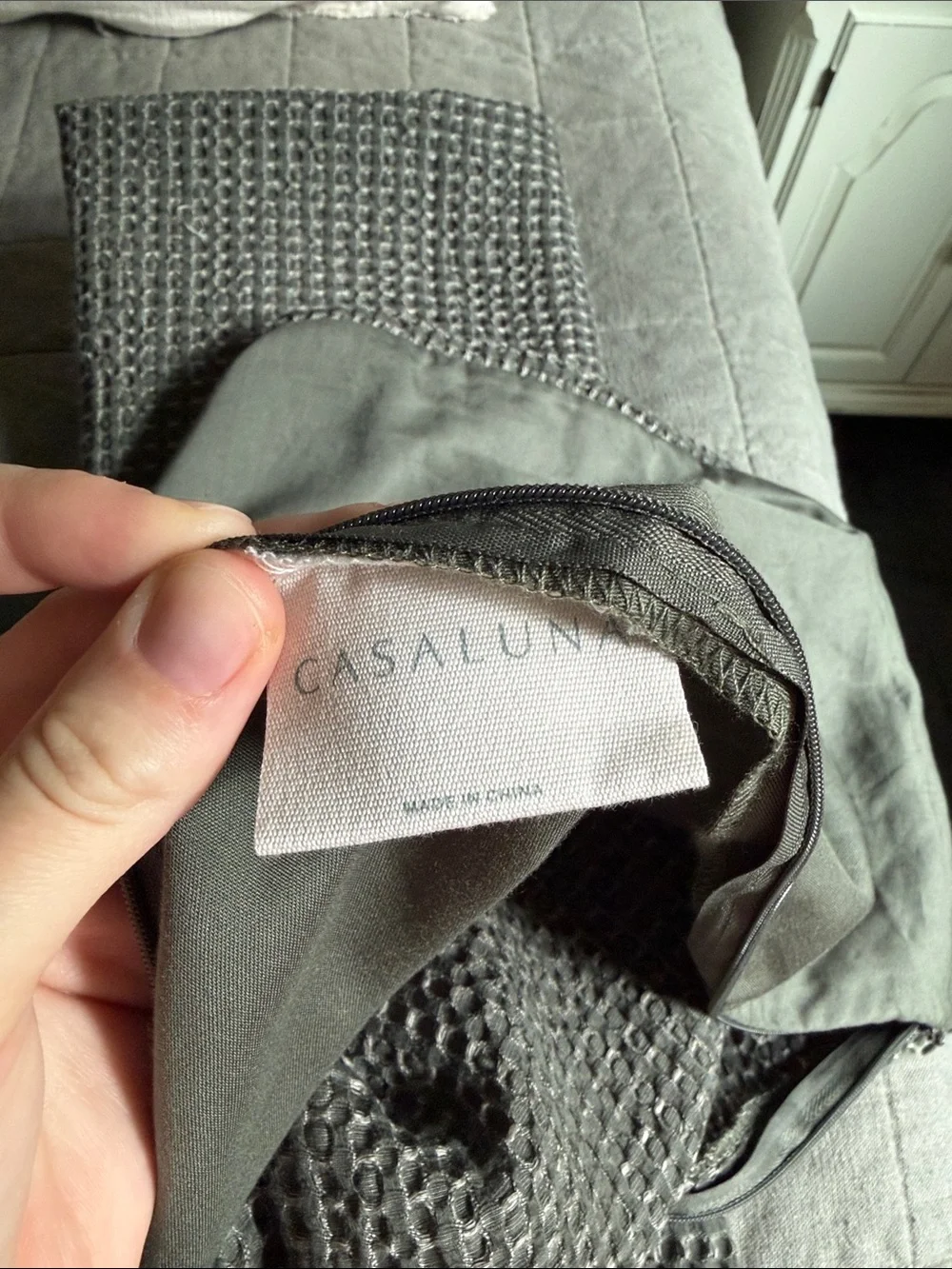 Textured waffle knit Casaluna euro pillow shams olive green